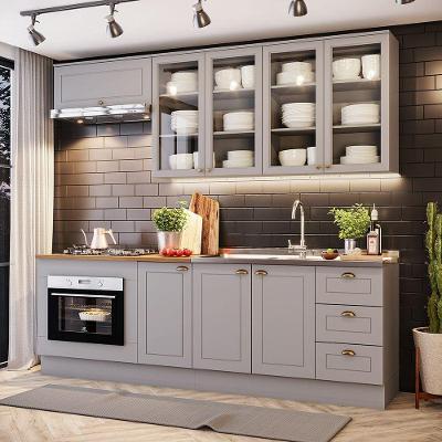 Cozinha Compacta 6 Peças Amy 8 Portas 3 Gavetas MDF Cinza para Forno de Embutir