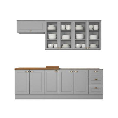 Cozinha Compacta Amy 10 Portas 7 Prateleiras em MDF Cinza com Balcão para Cooktop Casa 812