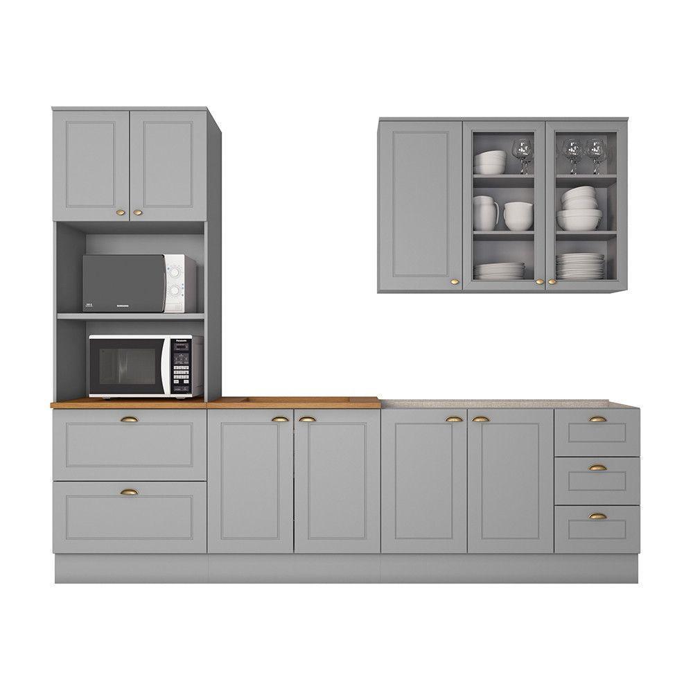 Cozinha Completa 4 Peças Com Aéreo 3 Portas Com Vidro Amy Casa 812 Cinza - 2