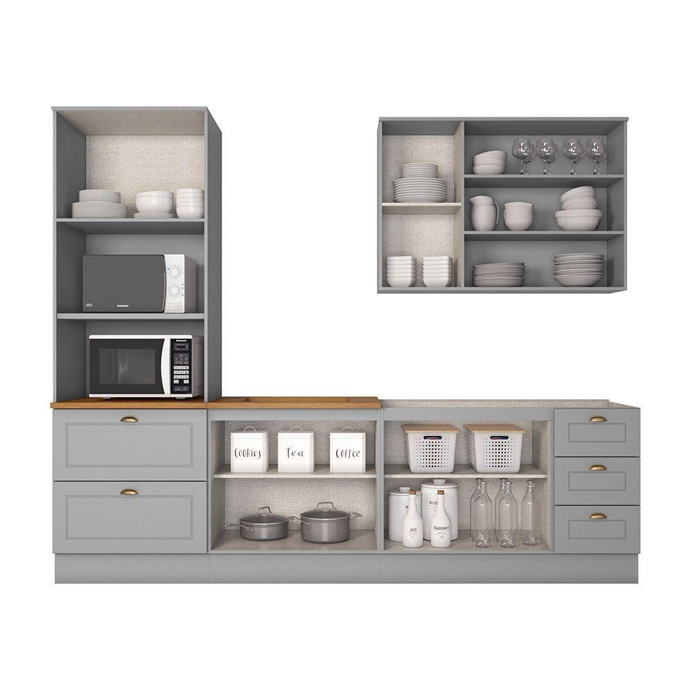 Cozinha Completa 4 Peças Com Aéreo 3 Portas Com Vidro Amy Casa 812 Cinza - 3