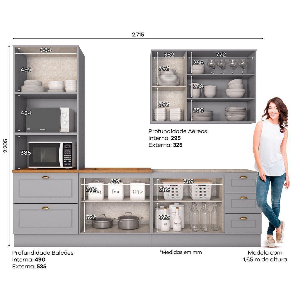 Cozinha Completa 4 Peças Com Aéreo 3 Portas Com Vidro Amy Casa 812 Cinza - 5