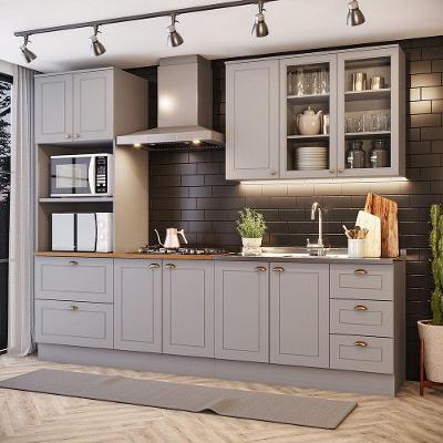 Cozinha Completa Amy 9 Portas 5 Gavetas MDF 271 e 5cm Cinza com Torre Quente