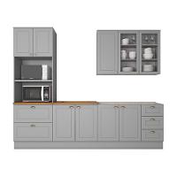 Cozinha Completa 4 Peças Com Aéreo 3 Portas Com Vidro Amy Casa 812 Cinza