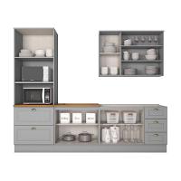 Cozinha Completa 4 Peças Com Aéreo 3 Portas Com Vidro Amy Casa 812 Cinza - 5