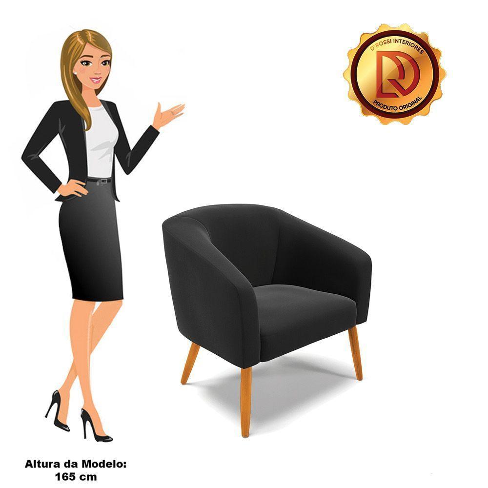 Poltrona Stella Suede Pés Palito Castanho - D'rossi Cor Preto - 3