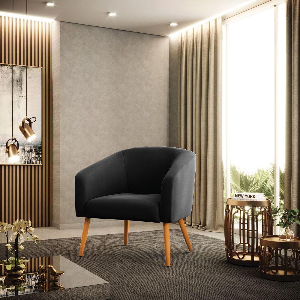 Poltrona Stella Suede Pés Palito Castanho - D'rossi Cor Preto - 8