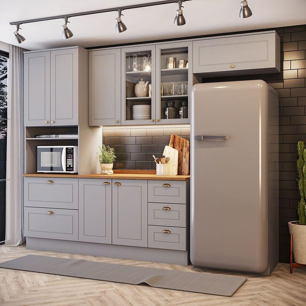 Cozinha Compacta 4 Peças Com Aéreo Basculante Amy Casa 812 Cinza - 1