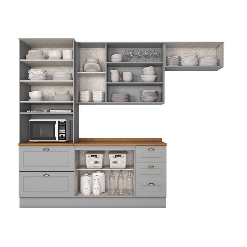 Cozinha Compacta 4 Peças Com Aéreo Basculante Amy Casa 812 Cinza - 3
