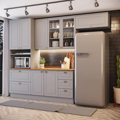 Cozinha Compacta 4 Peças Amy 8 Portas 5 Gavetas MDF 271.5cm Cinza