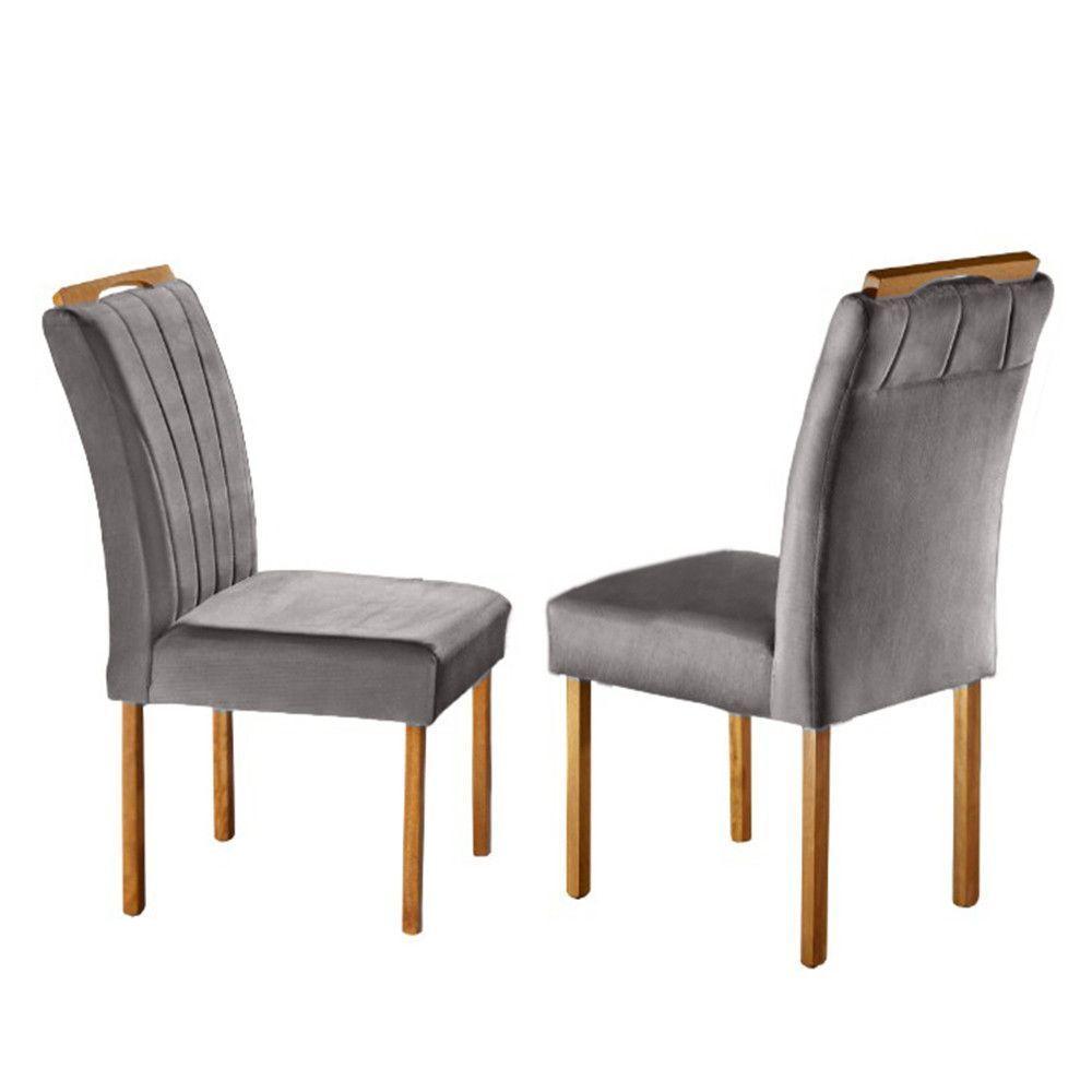 Conjunto Sala De Jantar 6 Lugares Mesa Barcelona E Cadeiras Em Veludo Móveis Mix Mel/Off White/Cinza - 2