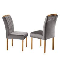 Conjunto Sala De Jantar 6 Lugares Mesa Barcelona E Cadeiras Em Veludo Móveis Mix Mel/Off White/Cinza - 2