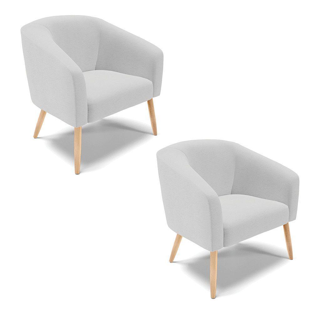 Kit 02 Poltronas Stella Linho Pés Palito Natural - D'rossi Cor A05 Cinza Claro - 1