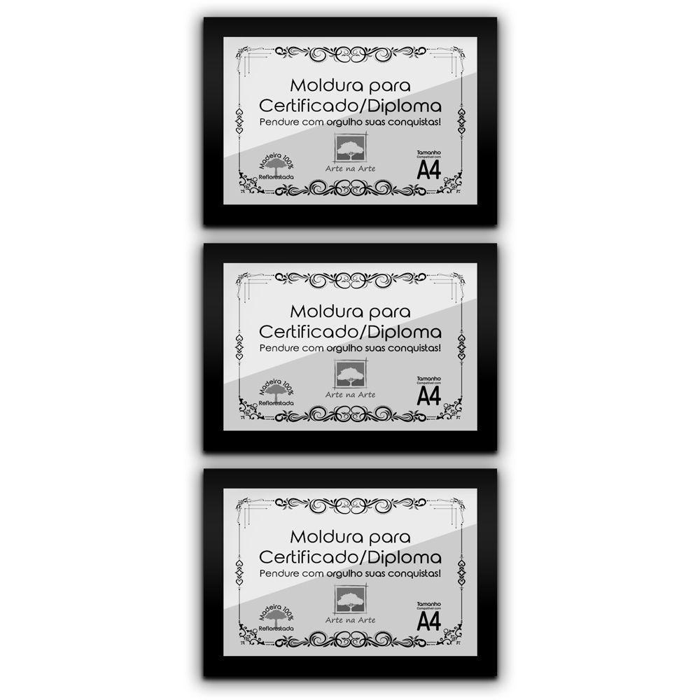 Kit 3 Certificados Diplomas A4 Com Tela De Acetato E Mdf Titulos Moldura Preta - 1