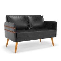 Namoradeira 02 Lugares Mari Corano Preto Pés Palito Castanho - 1