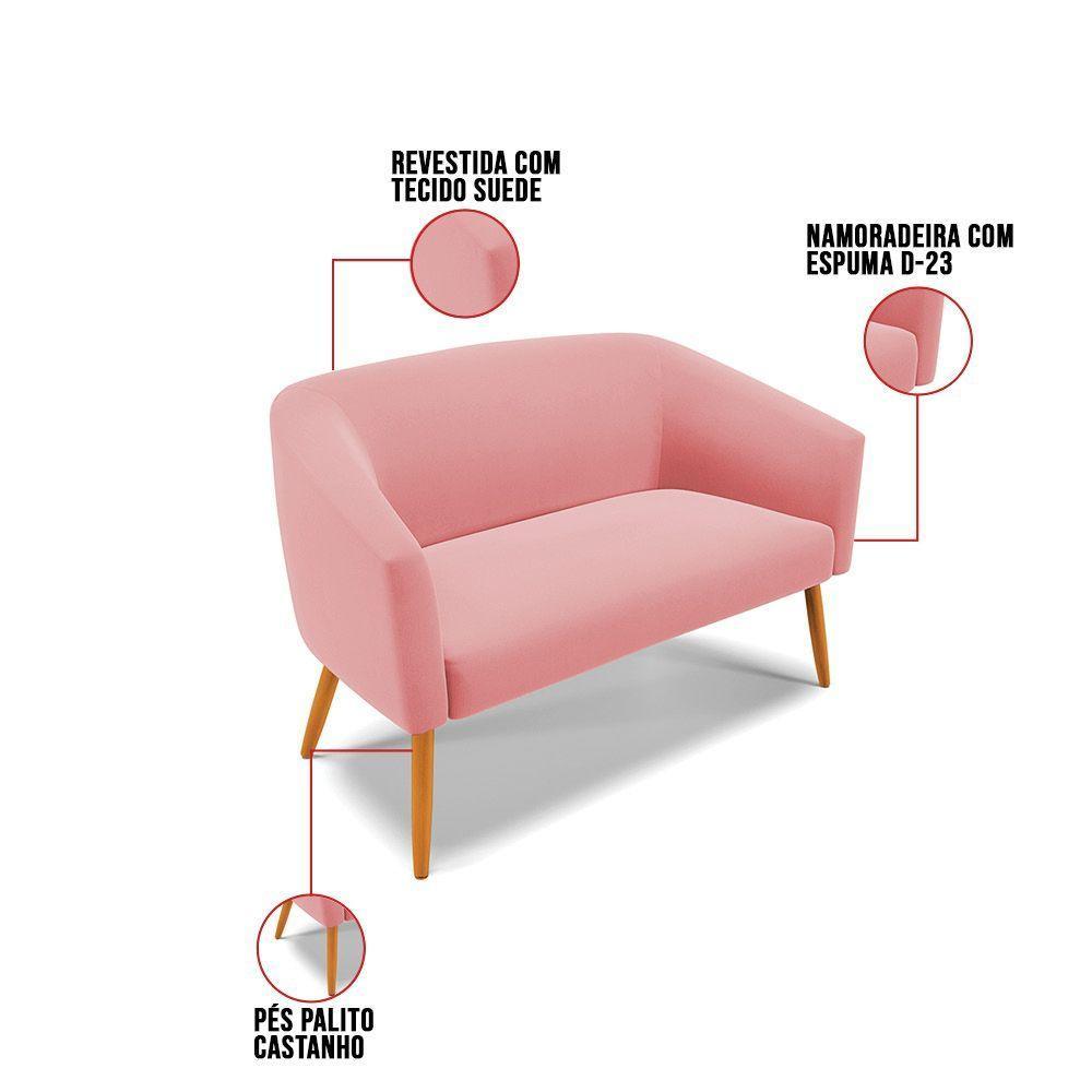 Namoradeira 02 Lugares Stella Suede Pés Palito Castanho - D'rossi Cor Rose - 4