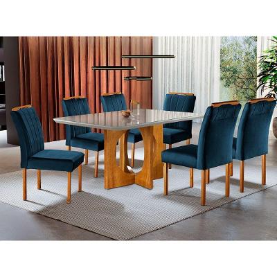 Conjunto Sala De Jantar 6 Lugares Mesa E 6 Cadeiras Azul Turquesa Escuro Mel/azul Turquesa Escuro