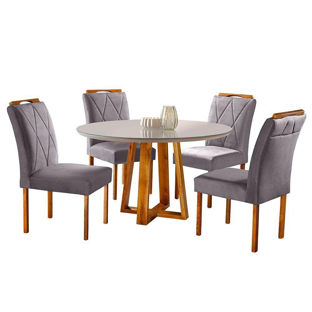 Conjunto Sala De Jantar Natalle E Rubi 4 Lugares Mesa Redonda 1m E 4 Cadeiras Moveis Mix Mel Off-white E Cinza Grafite - 1