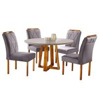 Conjunto Sala De Jantar Natalle E Rubi 4 Lugares Mesa Redonda 1m E 4 Cadeiras Moveis Mix Mel Off-white E Cinza Grafite - 1