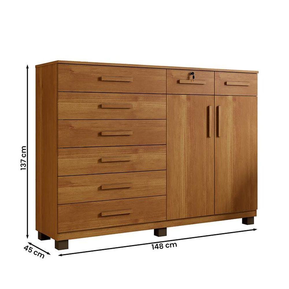 Comoda New Triunfo Quarto Com 8 Gavetas E 2 Portas Cinamomo Cinamomo - 2