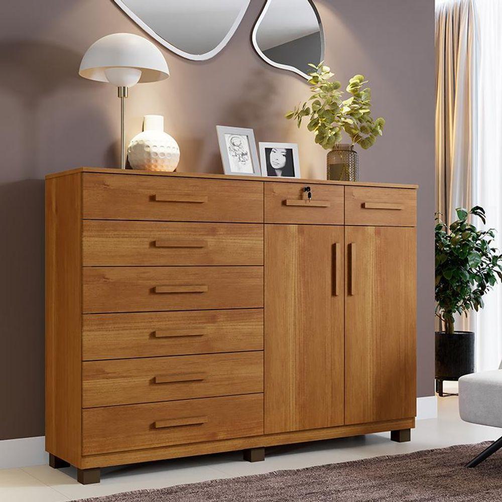 Comoda New Triunfo Quarto Com 8 Gavetas E 2 Portas Cinamomo Cinamomo - 4