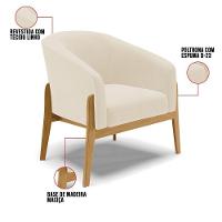 Kit 01 Poltrona E 01 Puff Bege A19 Base Madeira Castanho - 5