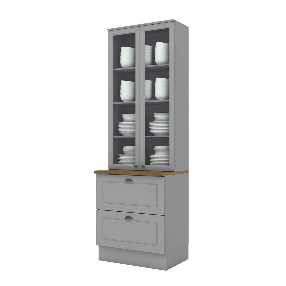 Cristaleira 2 Portas 2 Gavetas Americana Henn Cinza Com Nature - 1