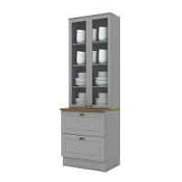 Cristaleira 2 Portas 2 Gavetas Americana Henn Cinza Com Nature - 1