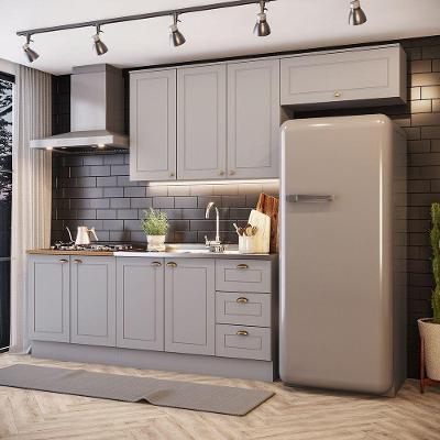 Cozinha Compacta Amy 8 Portas 3 Gavetas MDF 280cm Cinza com Aéreos e Balcões