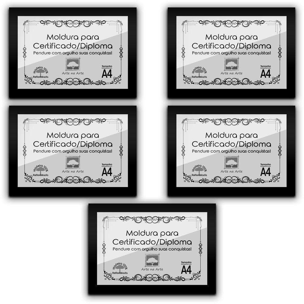 Kit 5 Certificados Diplomas A4 Com Tela De Acetato E Mdf Titulos Moldura Preta - 1