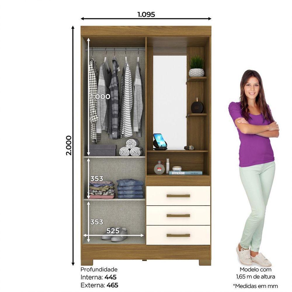 Guarda-roupa Solteiro 02 Portas 03 Gavetas Pequin Briz Nature Off White - 4