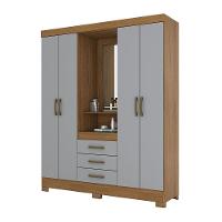 Guarda Roupa Casal 4 Portas Com Espelho 3 Gavetas Ryan Casa 812 Nature Com Cinza - 3