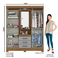 Guarda Roupa Casal 4 Portas Com Espelho 3 Gavetas Ryan Casa 812 Nature Com Cinza - 5