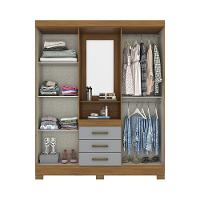 Guarda Roupa Casal 4 Portas Com Espelho 3 Gavetas Ryan Casa 812 Nature Com Cinza - 7