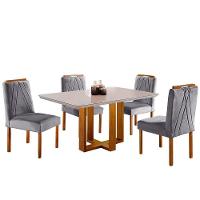 Conjunto Sala De Jantar Mesa E 4 Cadeiras Madeira Maciça Madri Linho Cinza Mel/off White/cinza Claro - 2