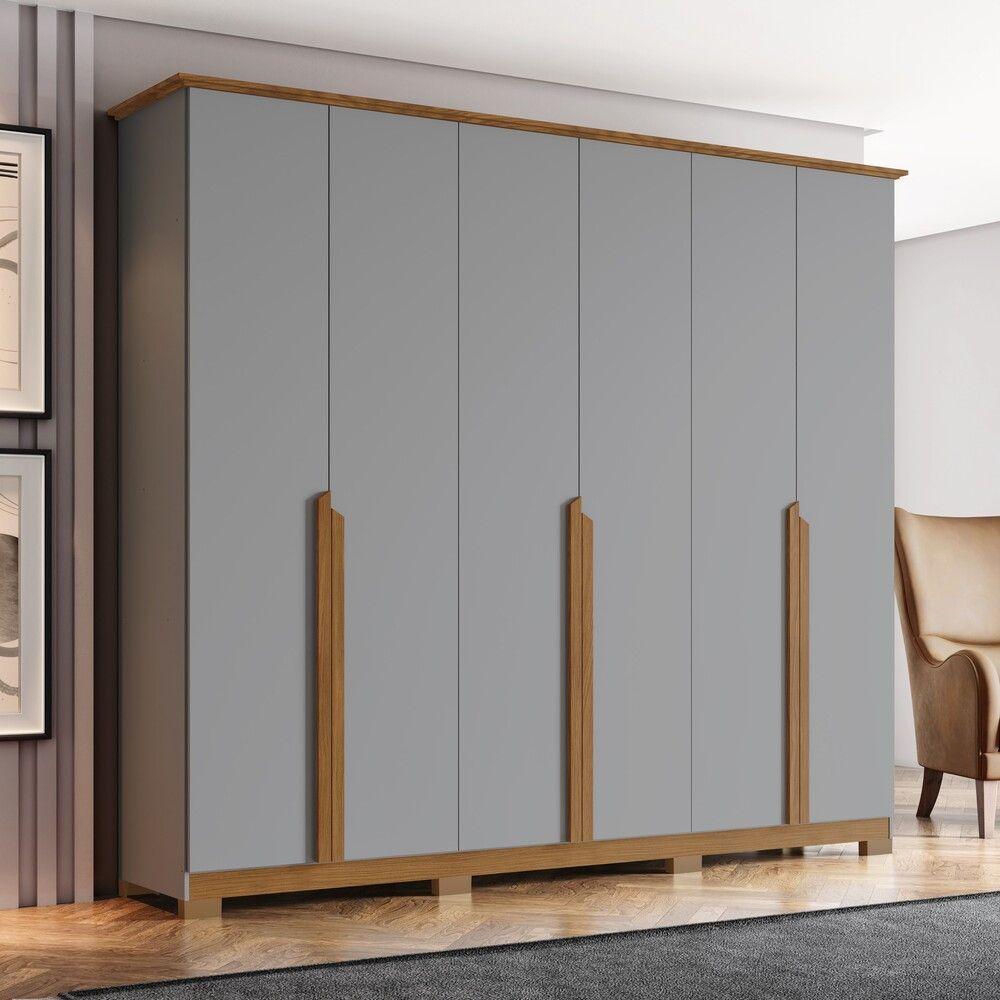 Guarda Roupa Casal 6 Portas 6 Gavetas Andréas Henn Cinza Com Nature - 1