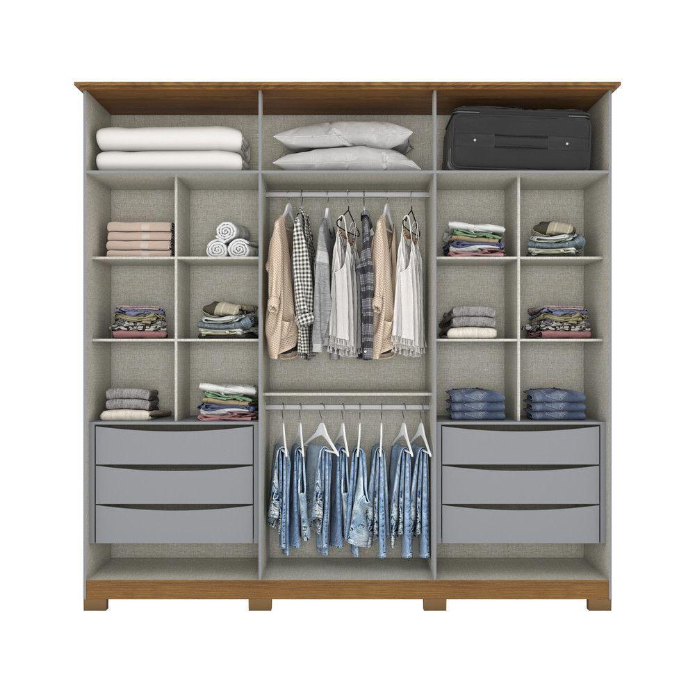 Guarda Roupa Casal 6 Portas 6 Gavetas Andréas Henn Cinza Com Nature - 3
