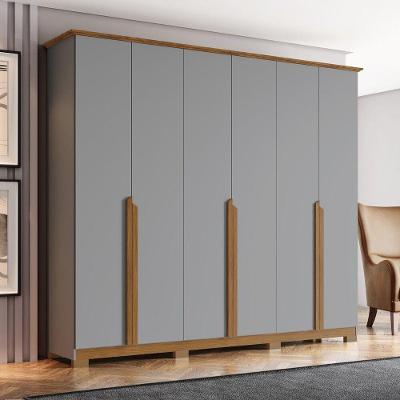 Guarda Roupa Casal Andréas 6 Portas de Bater 6 Gavetas Cinza com Nature MDP Henn