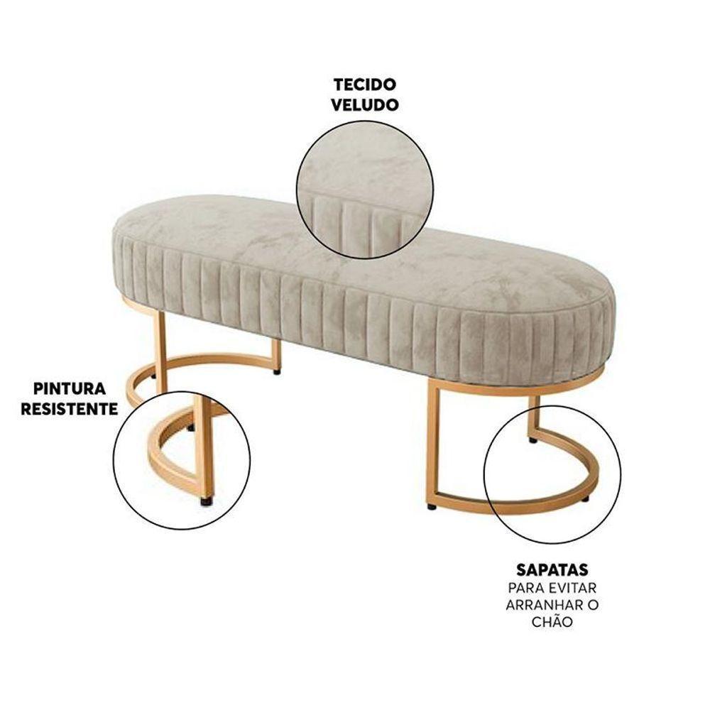 Banco Recamier Bella Com Pés De Aço Bege Bege - 2