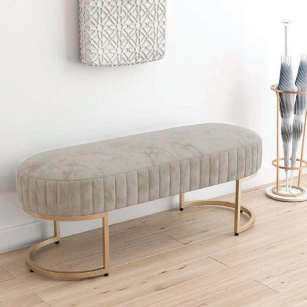 Banco Recamier Bella Com Pés De Aço Bege Bege - 3