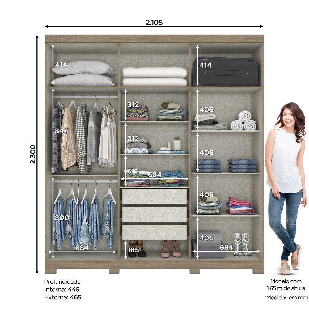 Guarda Roupa Casal 06 Portas Com 02 Espelhos 02 Gavetas Flora Henn Duna Com Cristal - 7