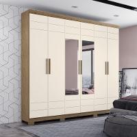 Guarda Roupa Casal 06 Portas Com 02 Espelhos 02 Gavetas Flora Henn Duna Com Cristal - 1