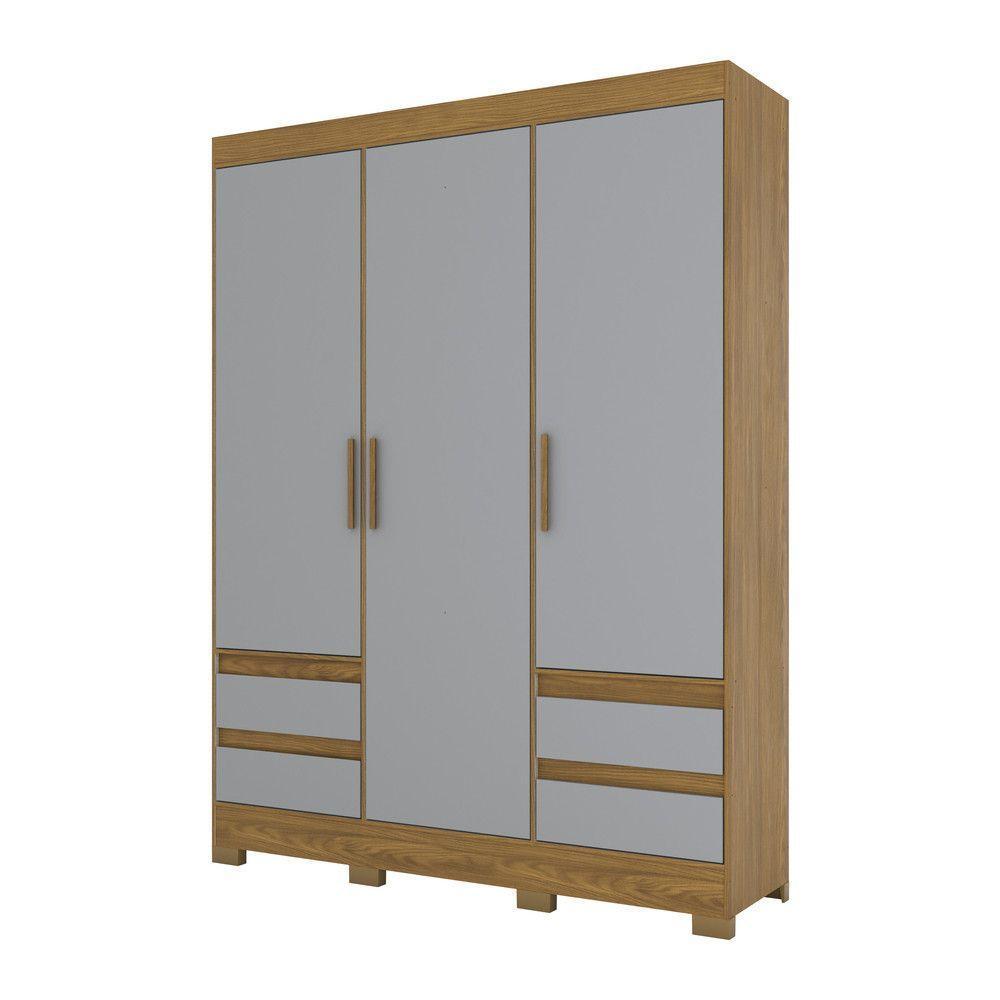 Guarda Roupa Casal 03 Portas 04 Gavetas B55 Briz Nature Com Cinza - 2