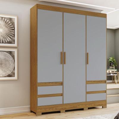 Guarda Roupa Casal B55 3 Portas de Bater 4 Gavetas Nature com Cinza MDP