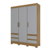 Guarda Roupa Casal 03 Portas 04 Gavetas B55 Briz Nature Com Cinza - 2