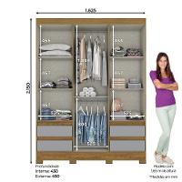 Guarda Roupa Casal 03 Portas 04 Gavetas B55 Briz Nature Com Cinza - 4