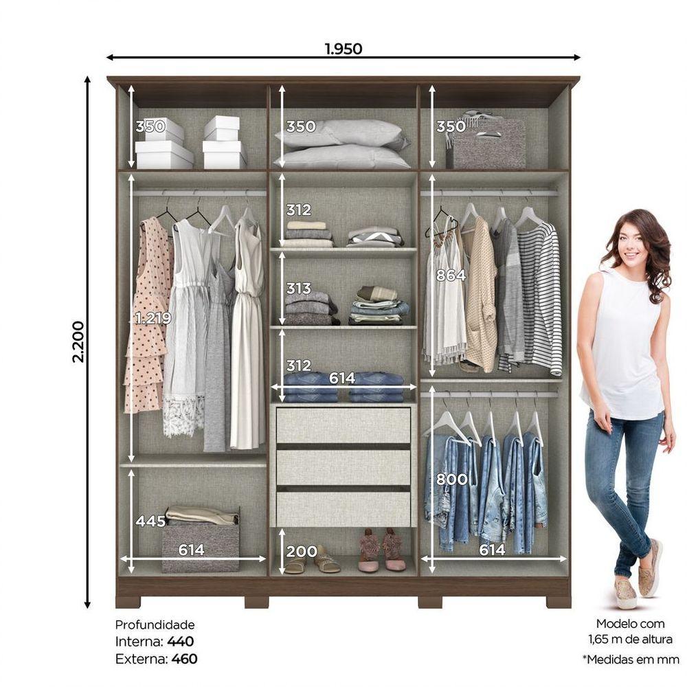 Guarda Roupa Casal 06 Portas 03 Gavetas Lima Henn Castanho - 7