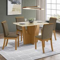 Conjunto Sala De Jantar Tampo Mdf Canto Reto Com Vidro 120 Cm 04 Cadeiras Valentina Henn Nature Com Off White E Bege - 1