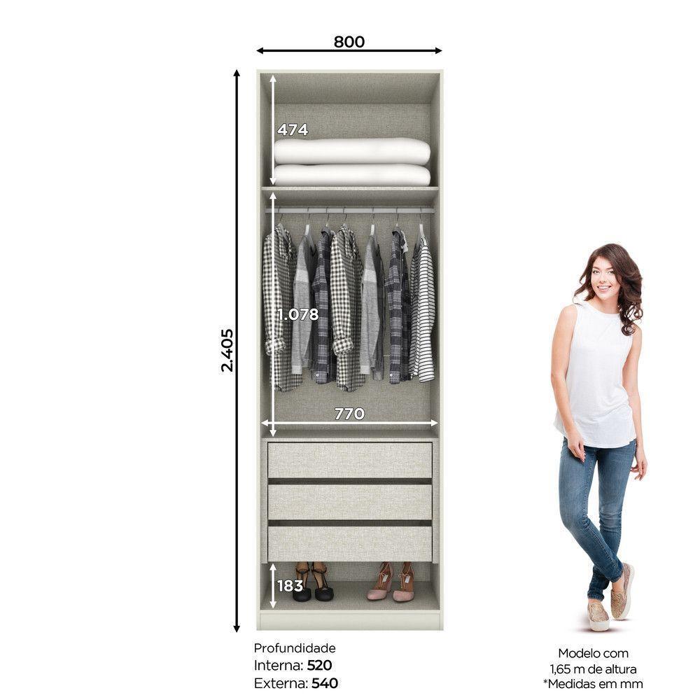 Guarda Roupa Modulado 2 Portas Espelho 3 Gavetas - 6