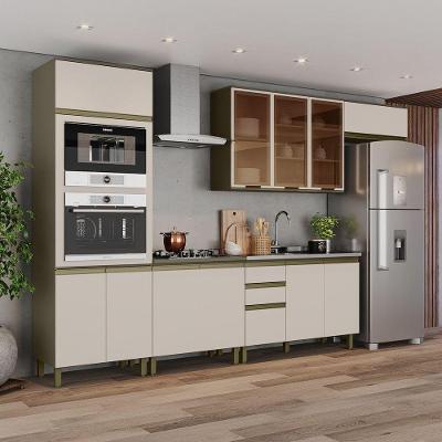 Cozinha Completa 6 Peças Lora 12 Portas 2 Gavetas MDF 351.5cm Bege Texturizado