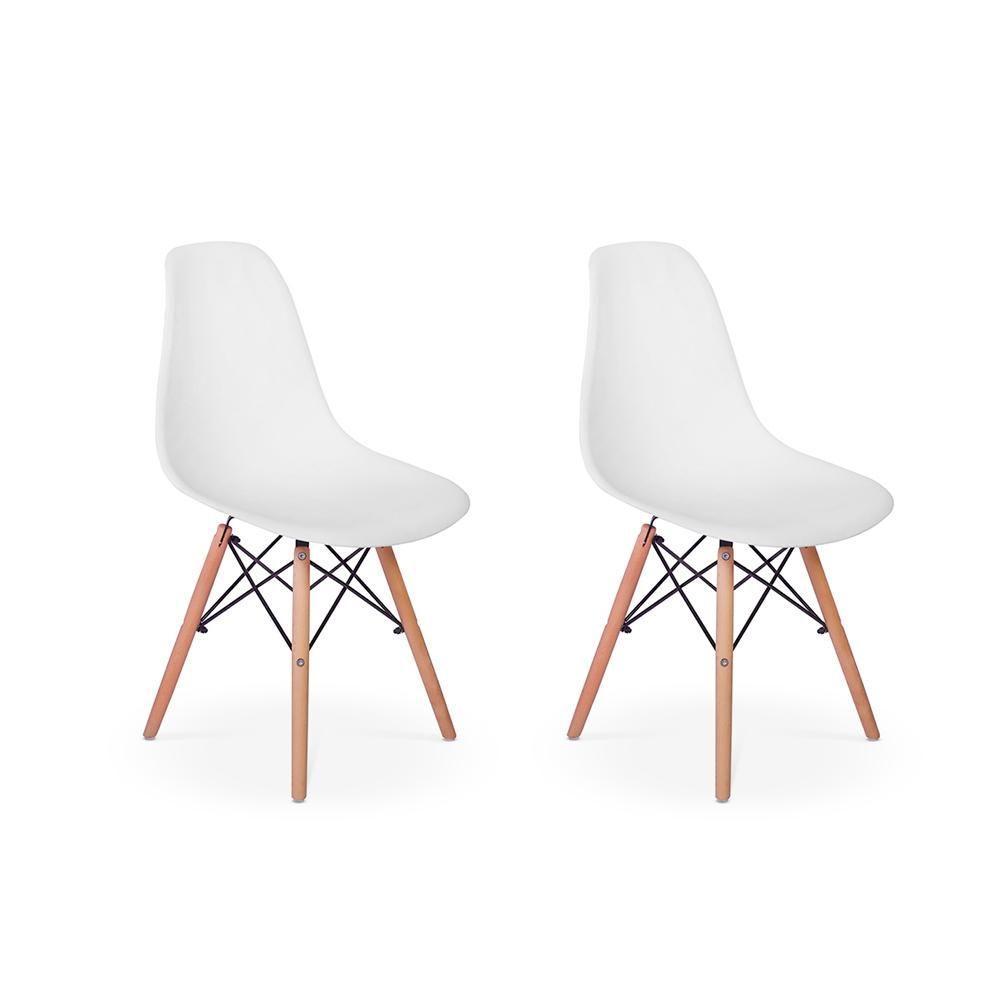 Conjunto 2 Cadeiras Charles Eames Eiffel Base Madeira Branca - 1